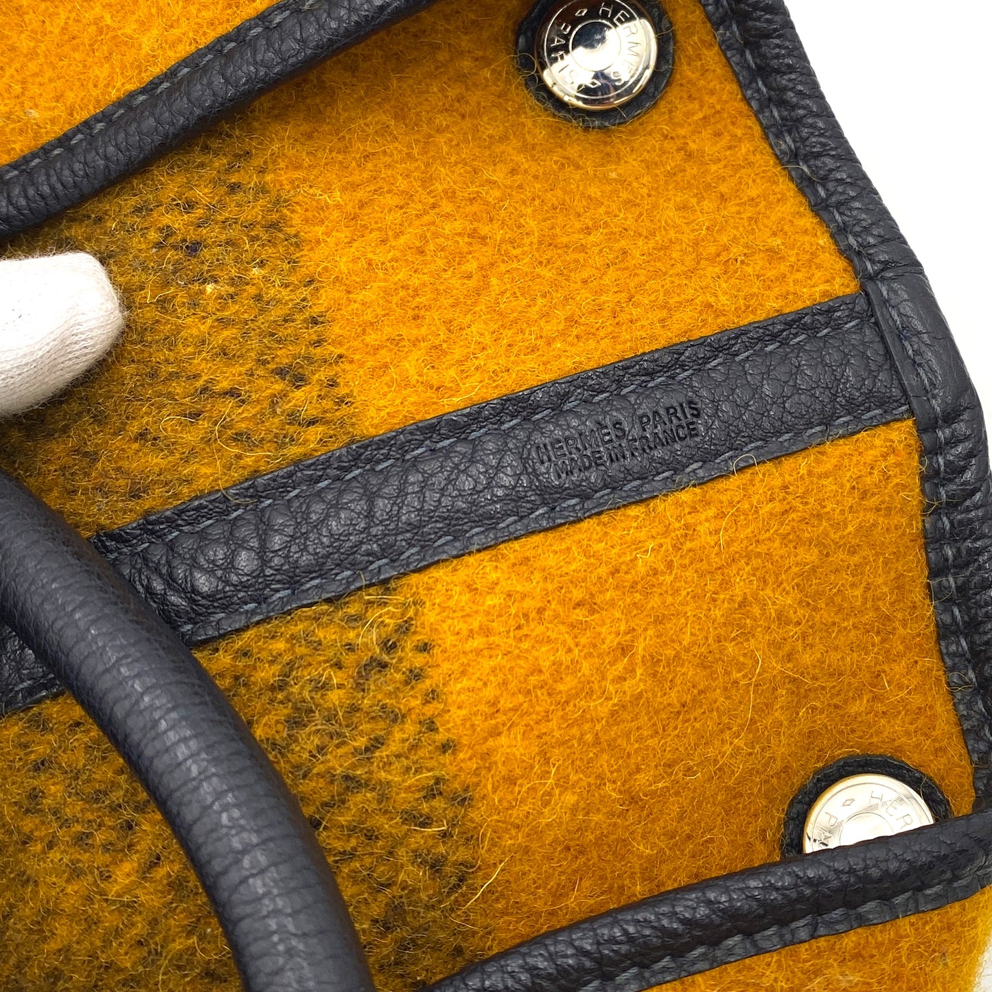 HERMES GARDEN PARTY PM ROCABAR NAVY ORANGE WOOL TOTE BAG 90249023