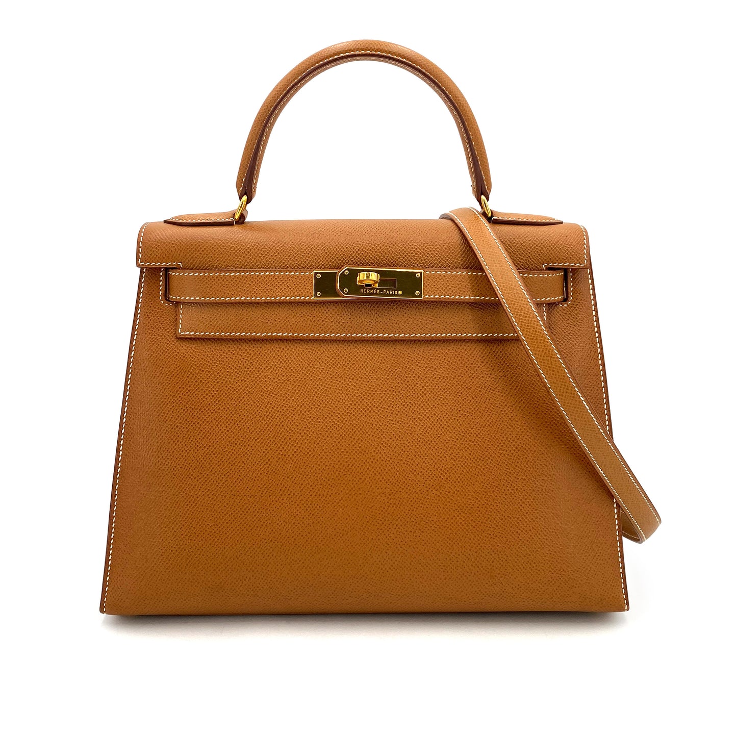 HERMES KELLY 28 SELLIER GOLD COUCHEVEL HAND SHOULDER BAG 〇Y 90249025