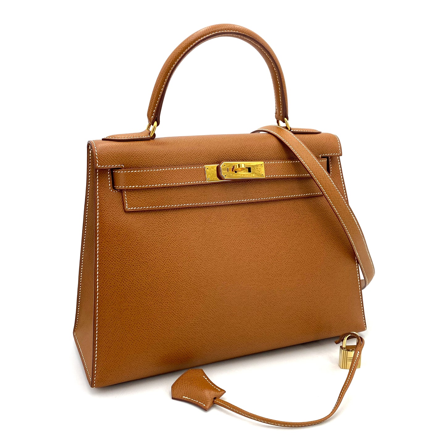 HERMES KELLY 28 SELLIER GOLD COUCHEVEL HAND SHOULDER BAG 〇Y 90249025