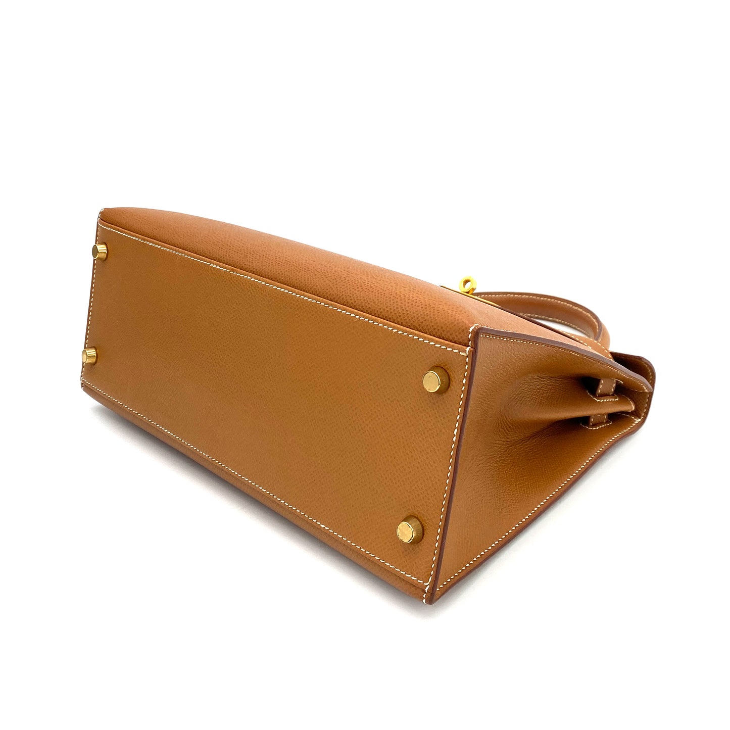 HERMES KELLY 28 SELLIER GOLD COUCHEVEL HAND SHOULDER BAG 〇Y 90249025