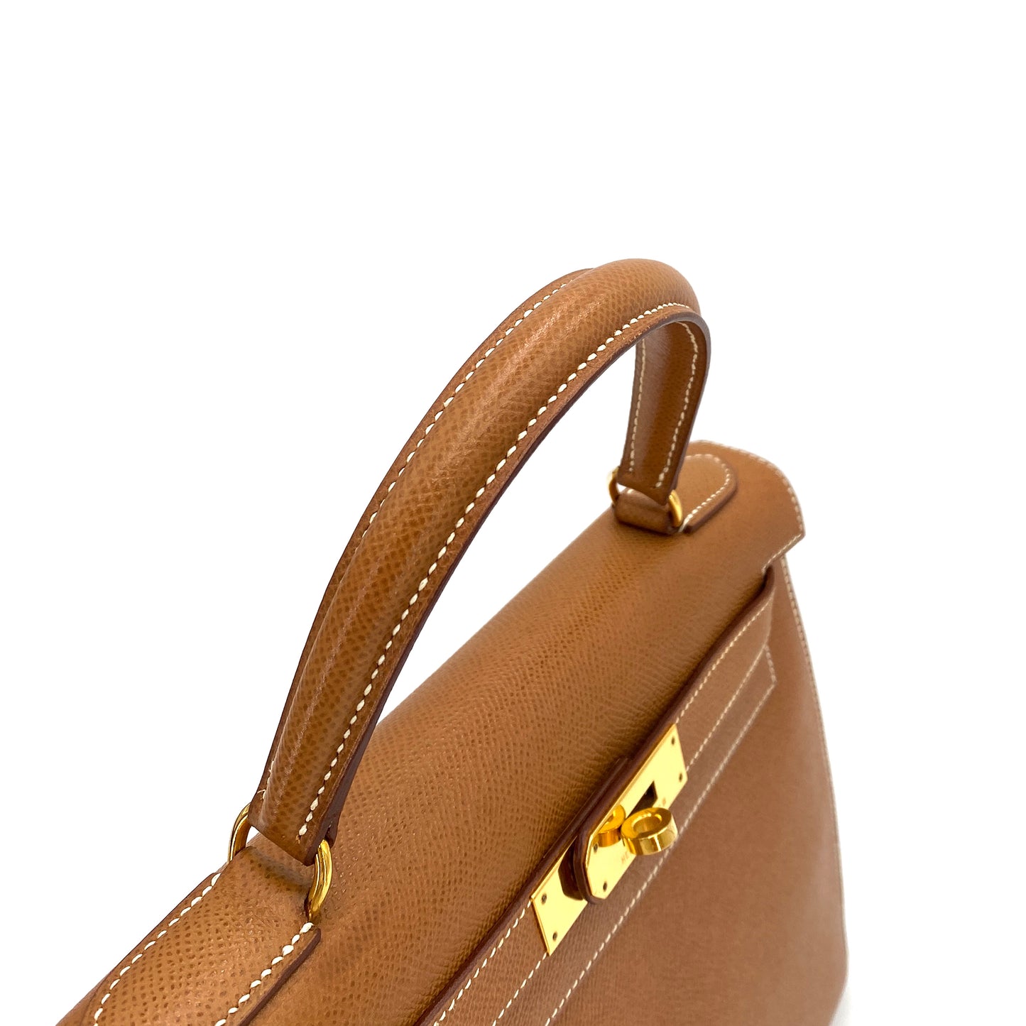 HERMES KELLY 28 SELLIER GOLD COUCHEVEL HAND SHOULDER BAG 〇Y 90249025