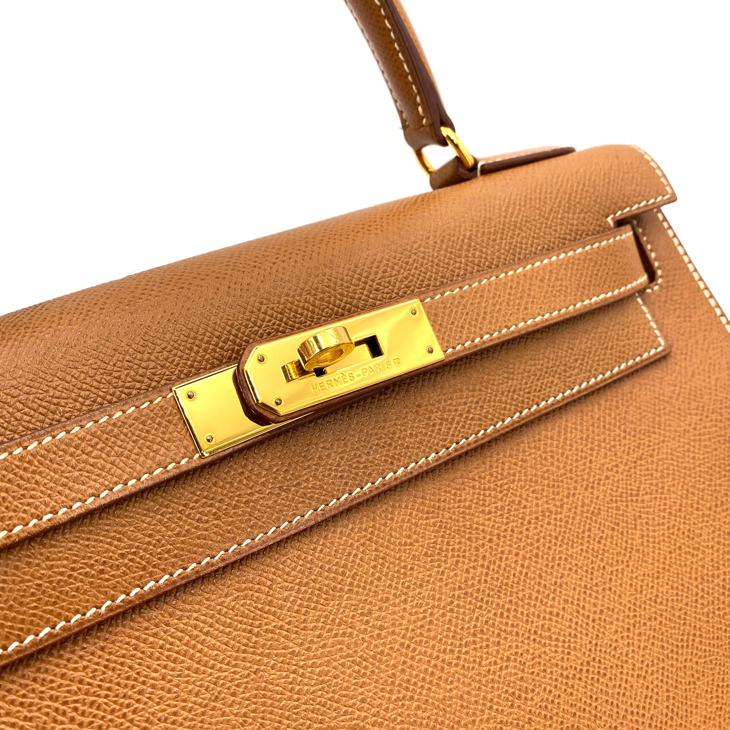 HERMES KELLY 28 SELLIER GOLD COUCHEVEL HAND SHOULDER BAG 〇Y 90249025