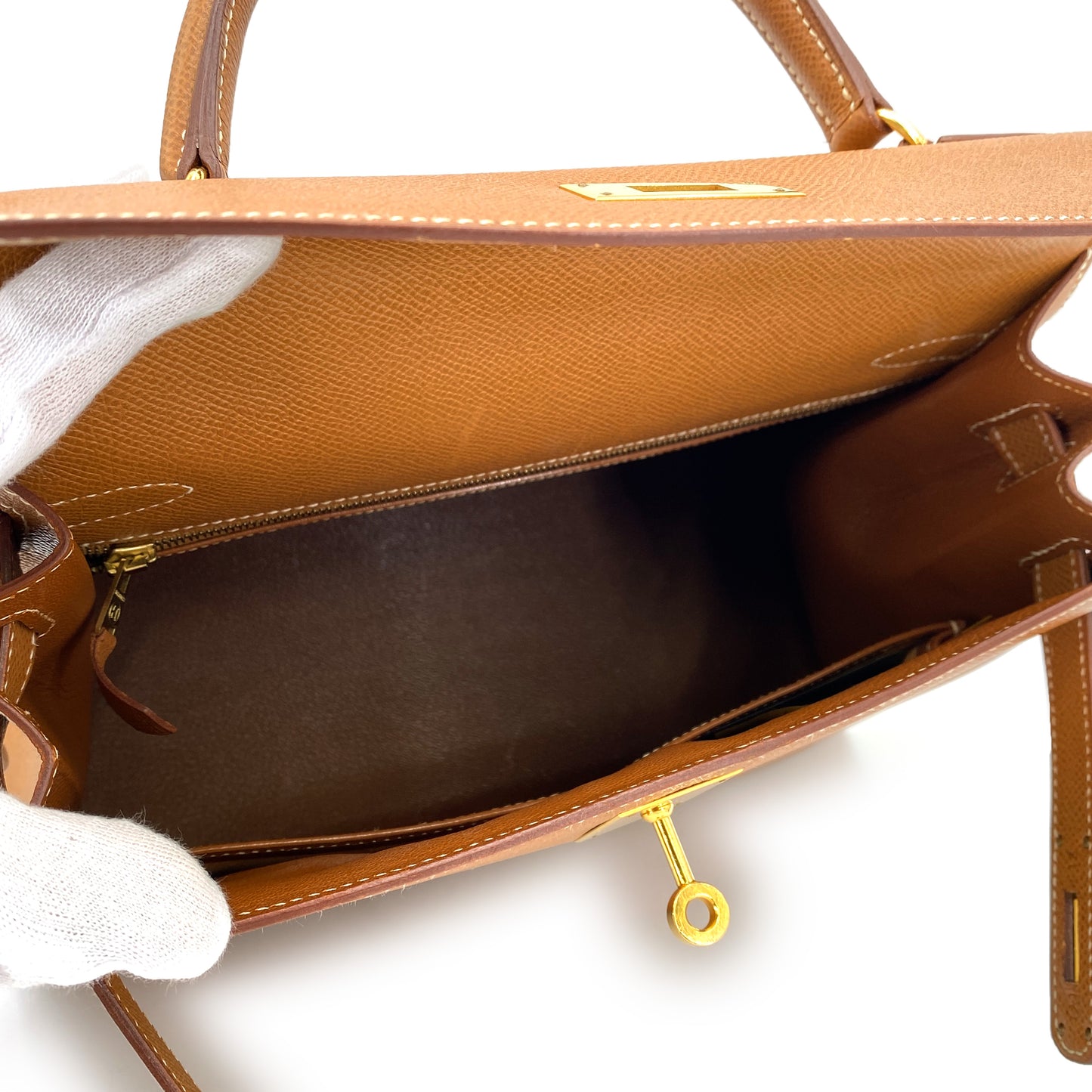 HERMES KELLY 28 SELLIER GOLD COUCHEVEL HAND SHOULDER BAG 〇Y 90249025