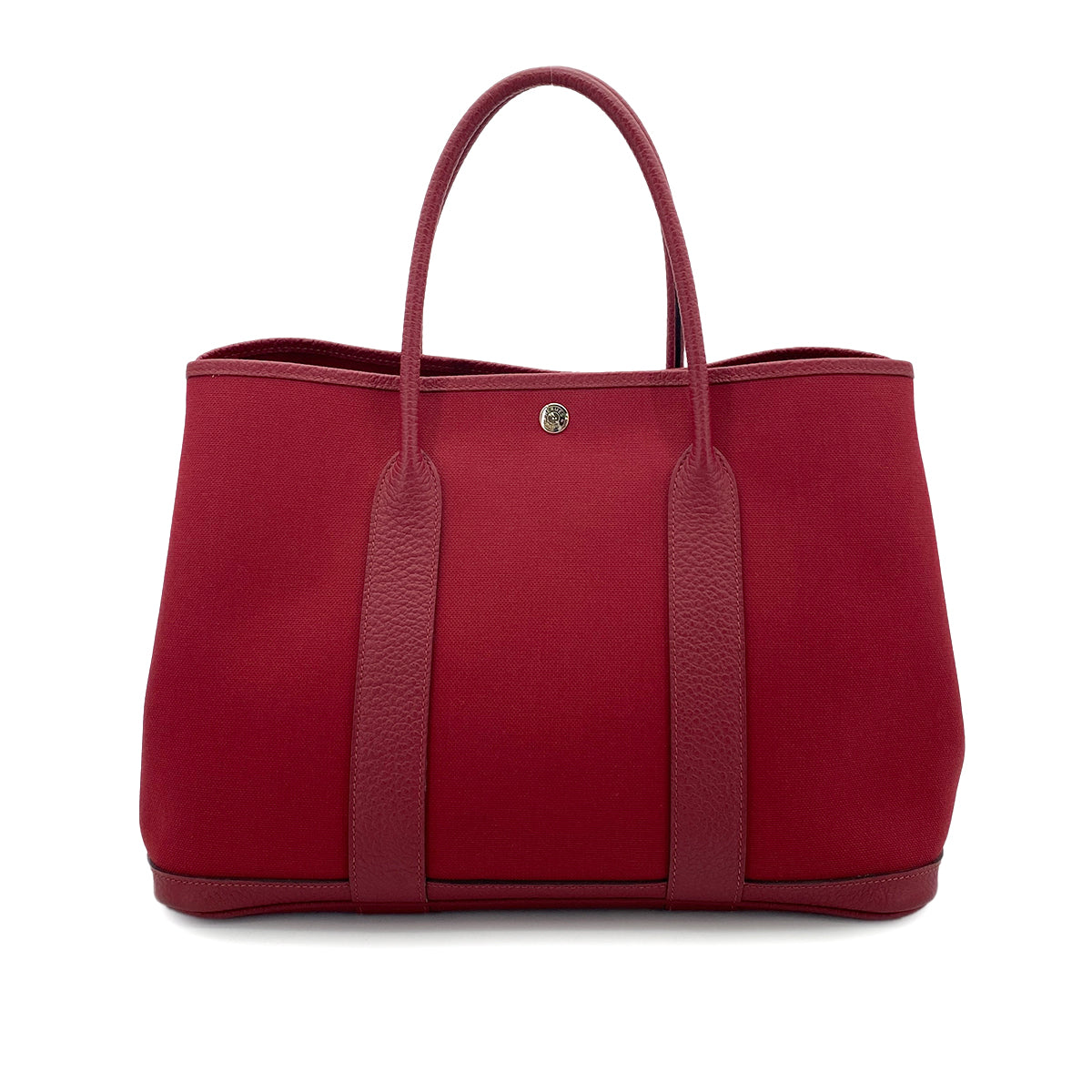 HERMES GARDEN PARTY PM ROUGE GRENAT TOILE H LEATHER TOTE BAG X 90249027