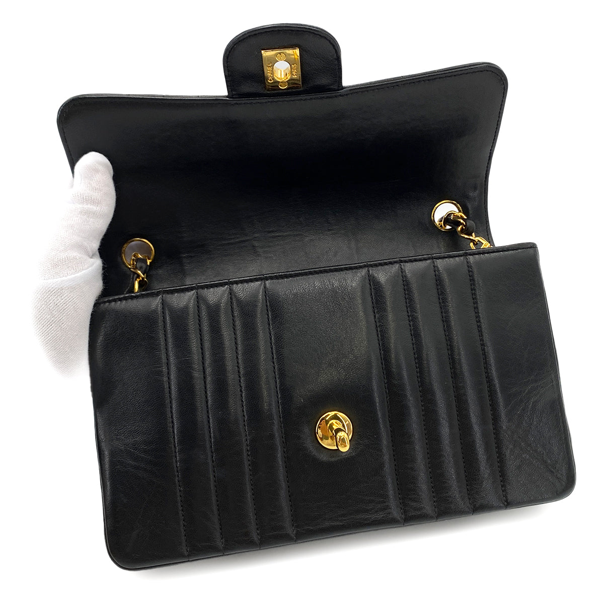 CHANEL VINTAGE MADEMOISELLE CHAIN SHOULDER BAG BLACK LAMB SKIN 90249030