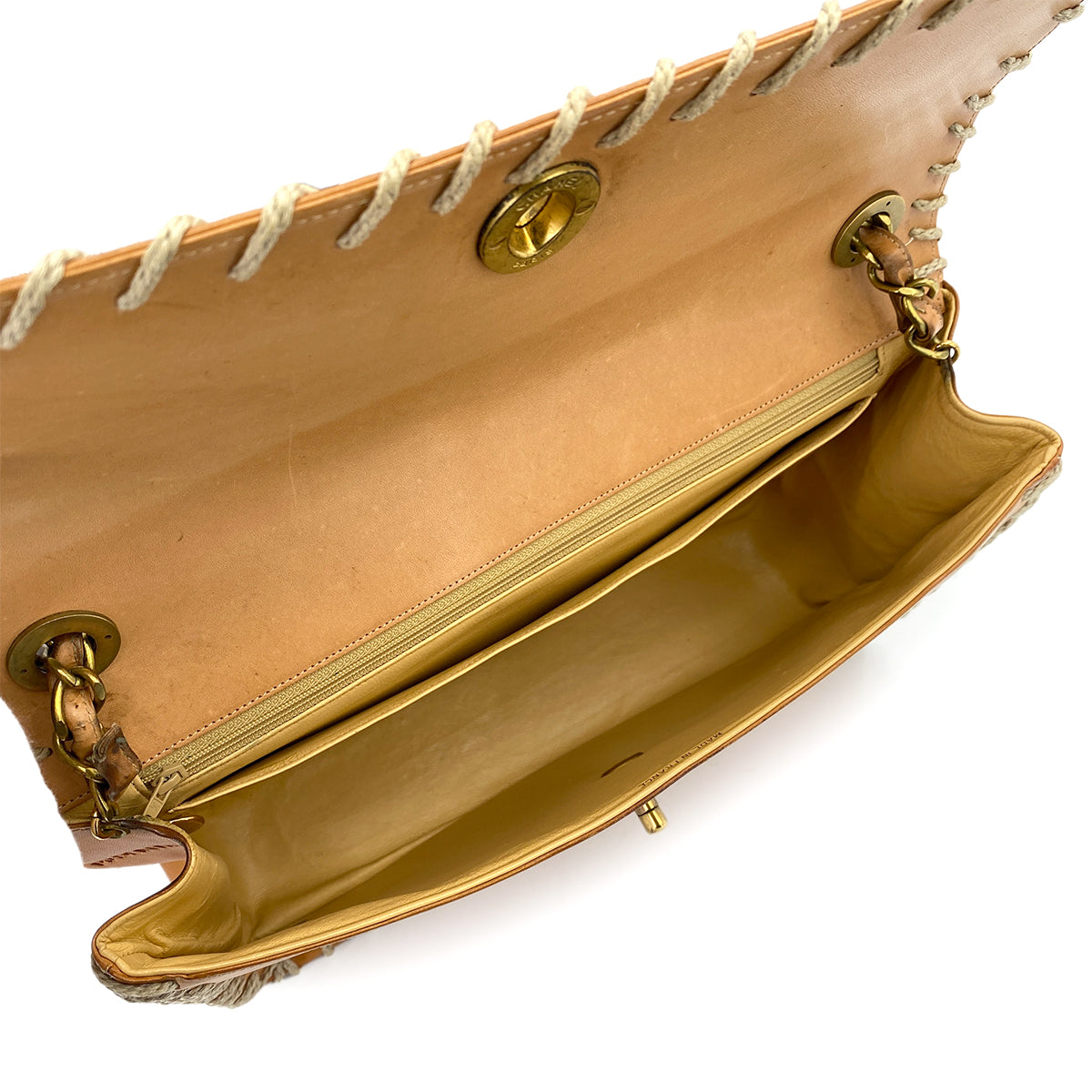 CHANEL VINTAGE MAXI 34 BIG COCO CHAIN SHOULDER BAG BEIGE LEATHER 90249032