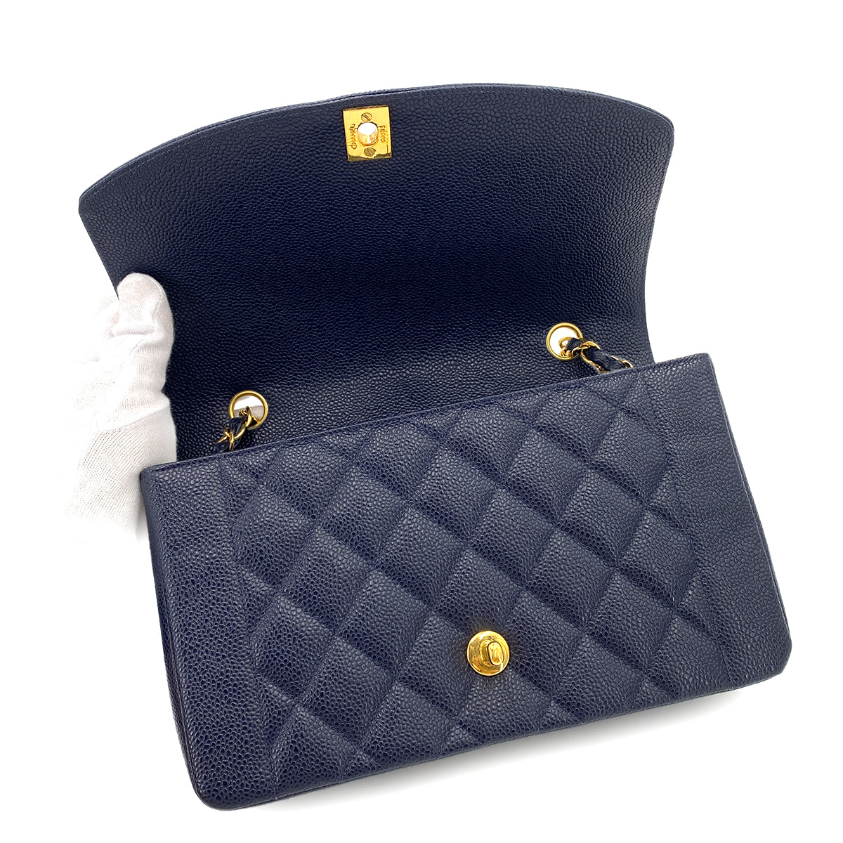 CHANEL VINTAGE DIANA MEDIUM CHAIN SHOULDER BAG NAVY CAVIAR SKIN 90249035