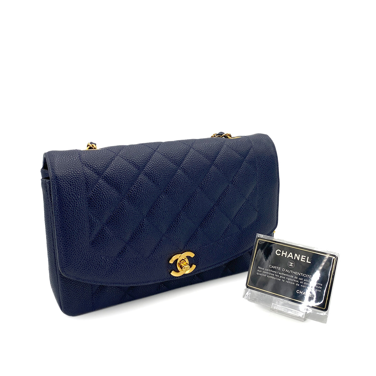 CHANEL VINTAGE DIANA MEDIUM CHAIN SHOULDER BAG NAVY CAVIAR SKIN 90249035