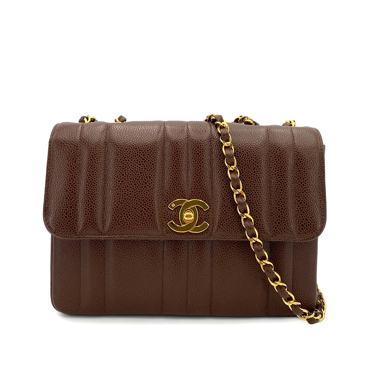 CHANEL VINTAGE MADEMOISELLE CHAIN SHOULDER BAG BROWN CAVIAR SKIN 90249065