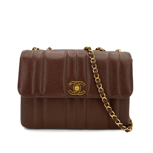 CHANEL VINTAGE MADEMOISELLE CHAIN SHOULDER BAG BROWN CAVIAR SKIN 90249065