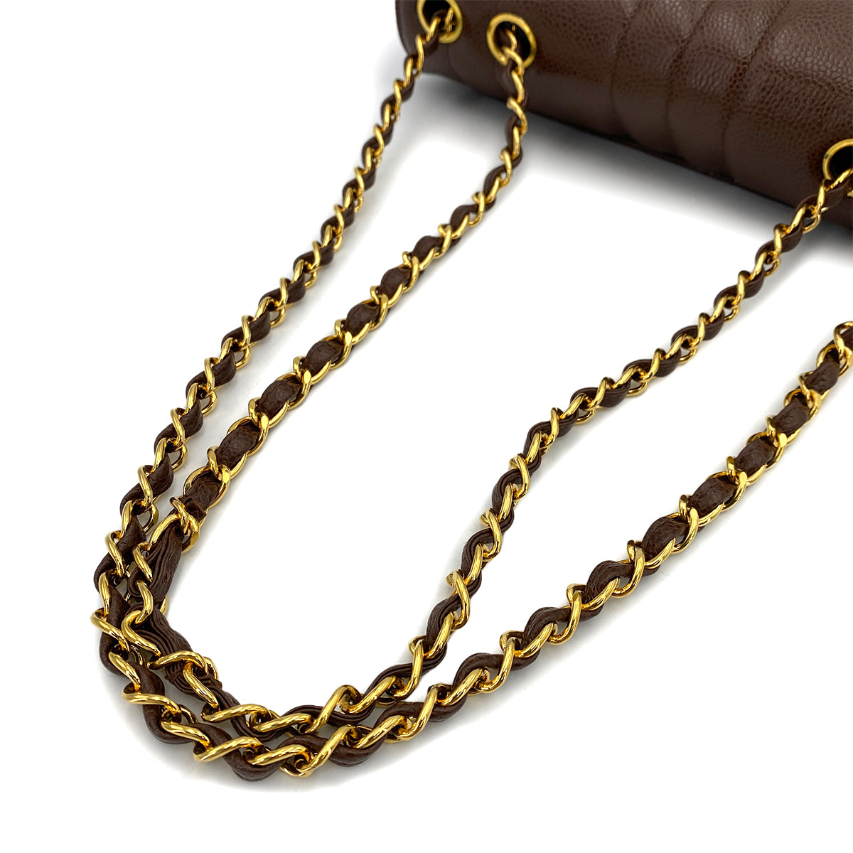 CHANEL VINTAGE MADEMOISELLE CHAIN SHOULDER BAG BROWN CAVIAR SKIN 90249065