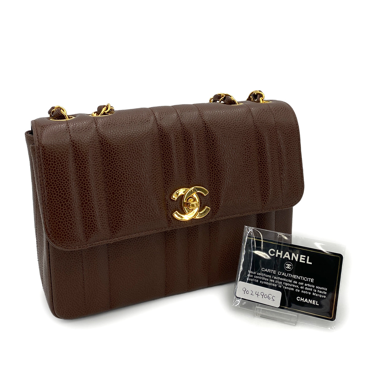 CHANEL VINTAGE MADEMOISELLE CHAIN SHOULDER BAG BROWN CAVIAR SKIN 90249065