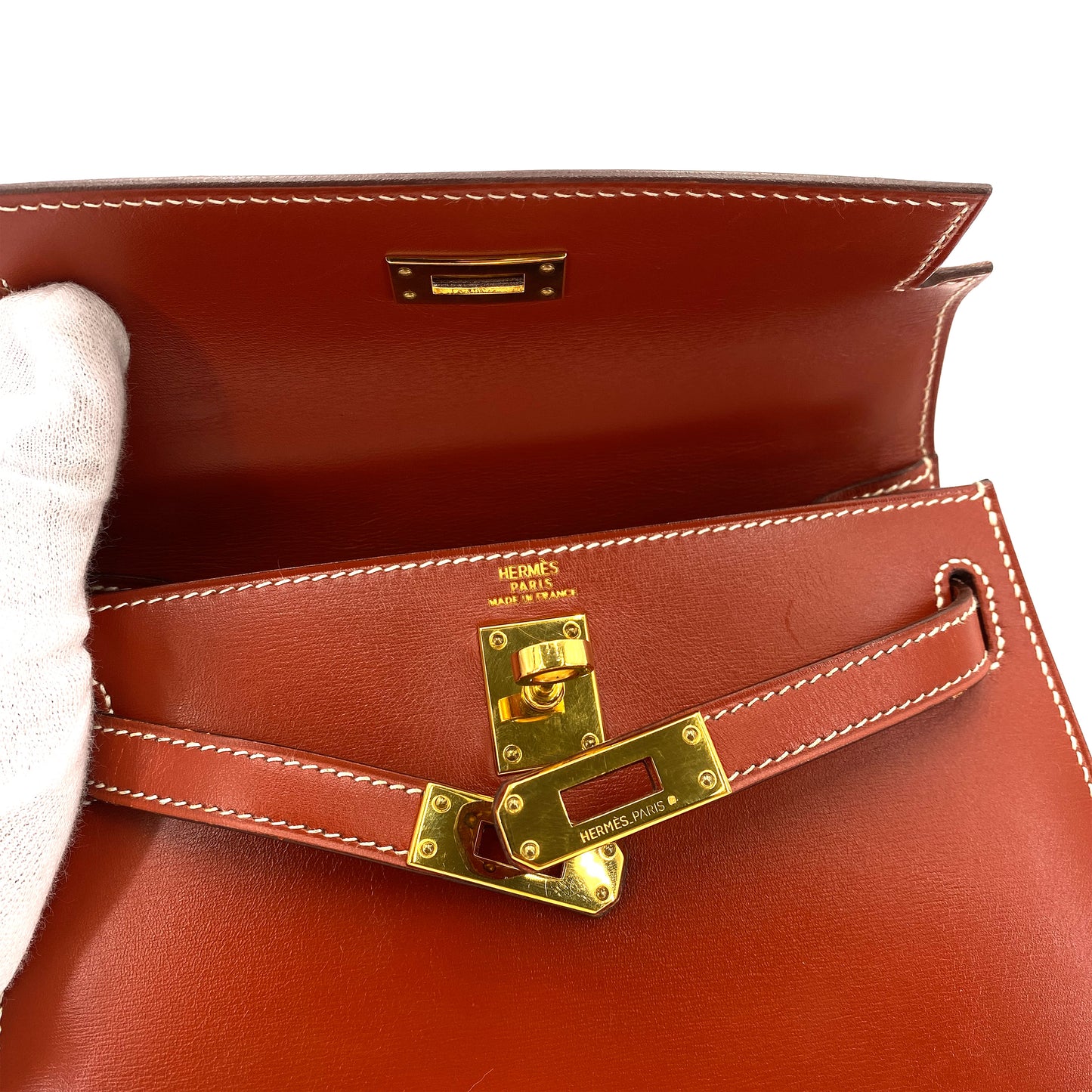 HERMES MINI KELLY 20 BRICK BOXCALF HAND SHOULDER BAG 〇W 90249068