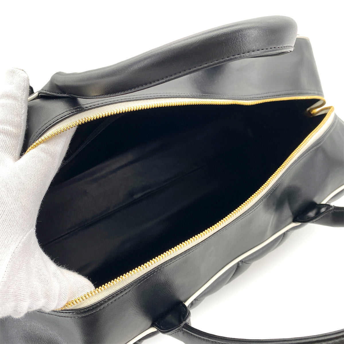 CHANEL VINTAGE MATELASSE LOGO BOSTON BAG BLACK LAMB SKIN 90249069