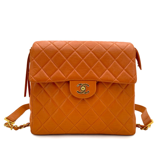 CHANEL VINTAGE MATELASSE CHAIN BACKPACK ORANGE LAMB SKIN 90249471