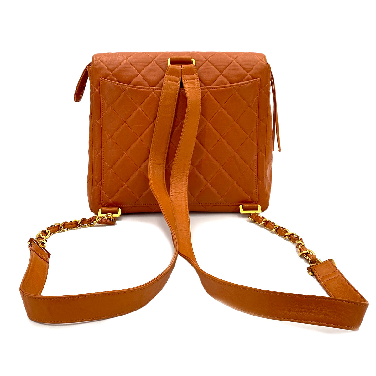 CHANEL VINTAGE MATELASSE CHAIN BACKPACK ORANGE LAMB SKIN 90249471