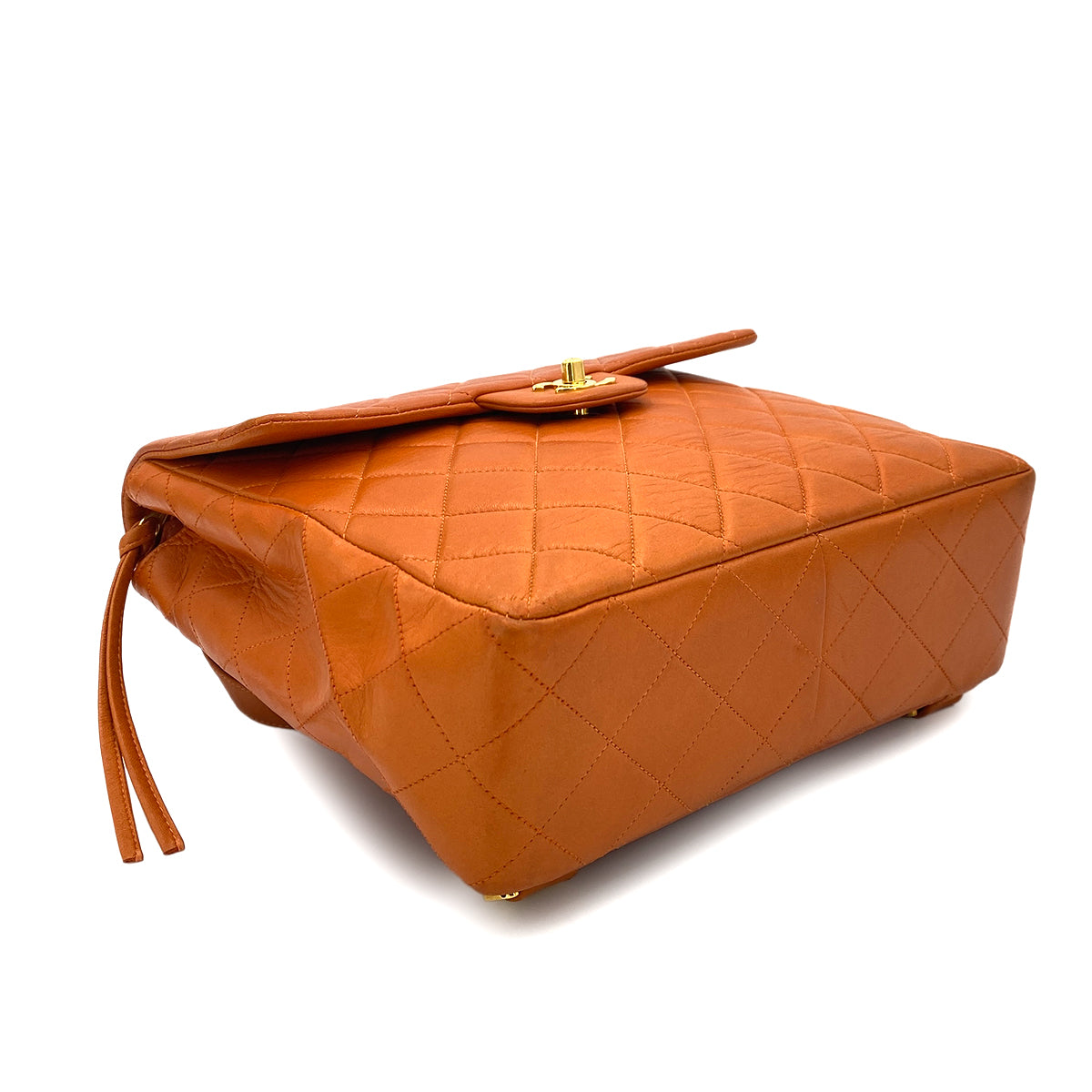 CHANEL VINTAGE MATELASSE CHAIN BACKPACK ORANGE LAMB SKIN 90249471