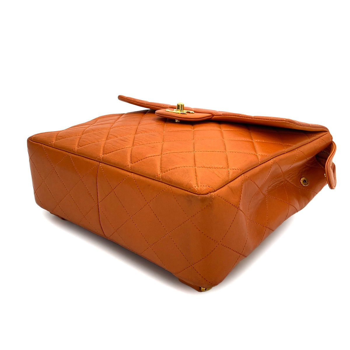 CHANEL VINTAGE MATELASSE CHAIN BACKPACK ORANGE LAMB SKIN 90249471