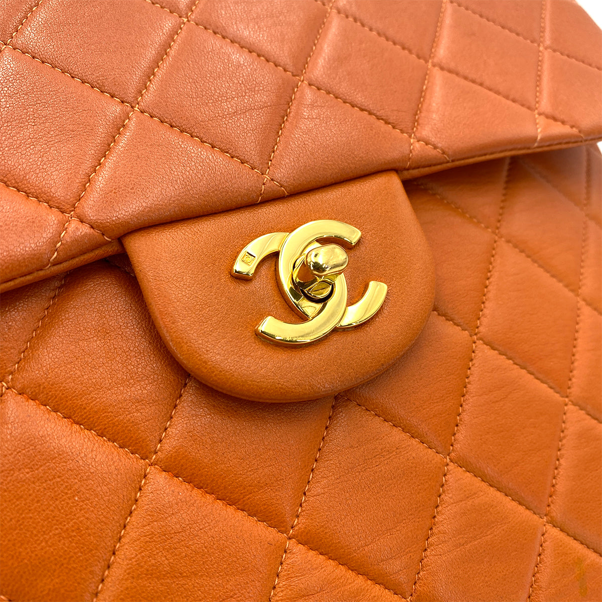 CHANEL VINTAGE MATELASSE CHAIN BACKPACK ORANGE LAMB SKIN 90249471