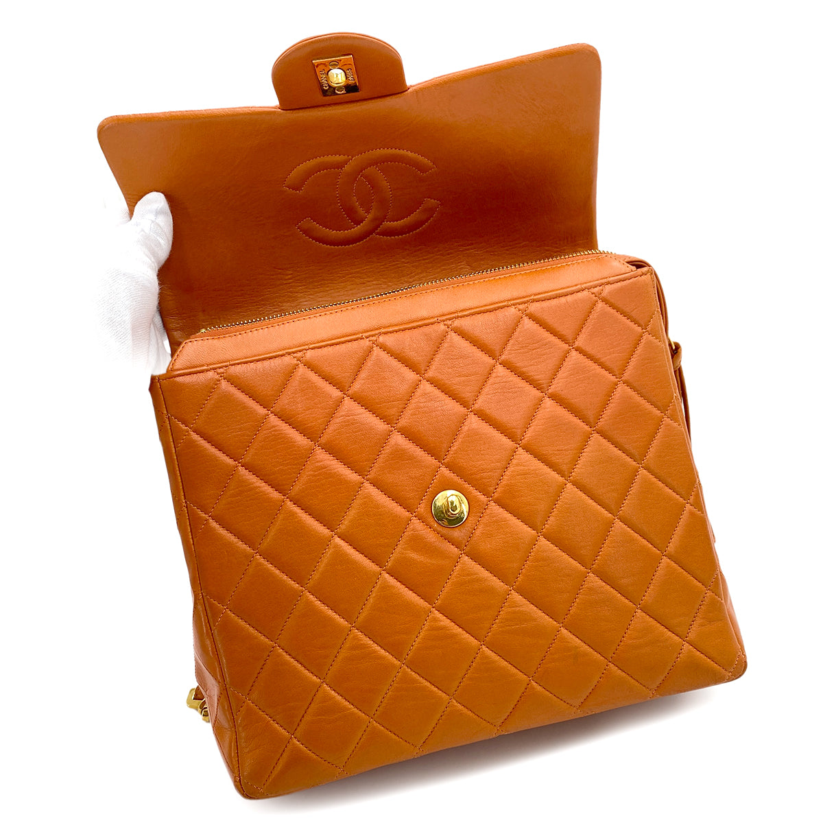 CHANEL VINTAGE MATELASSE CHAIN BACKPACK ORANGE LAMB SKIN 90249471