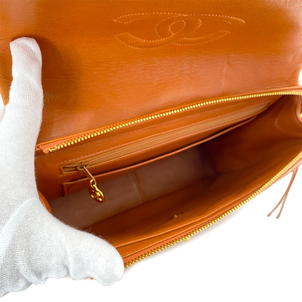 CHANEL VINTAGE MATELASSE CHAIN BACKPACK ORANGE LAMB SKIN 90249471