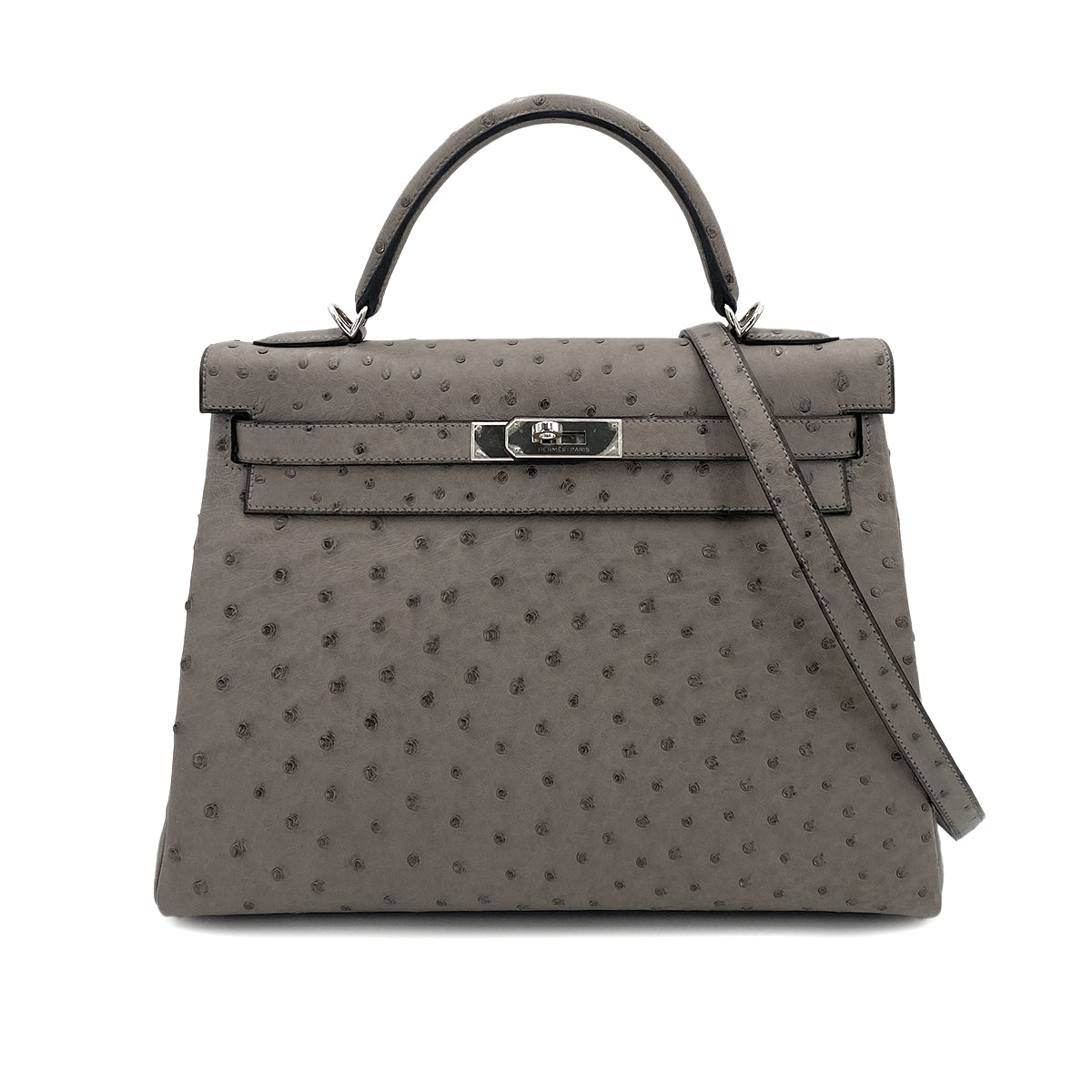 HERMES KELLY 32 RETOURNE GRAY TYPE OSTRICH HAND SHOULDER BAG □M 90249810