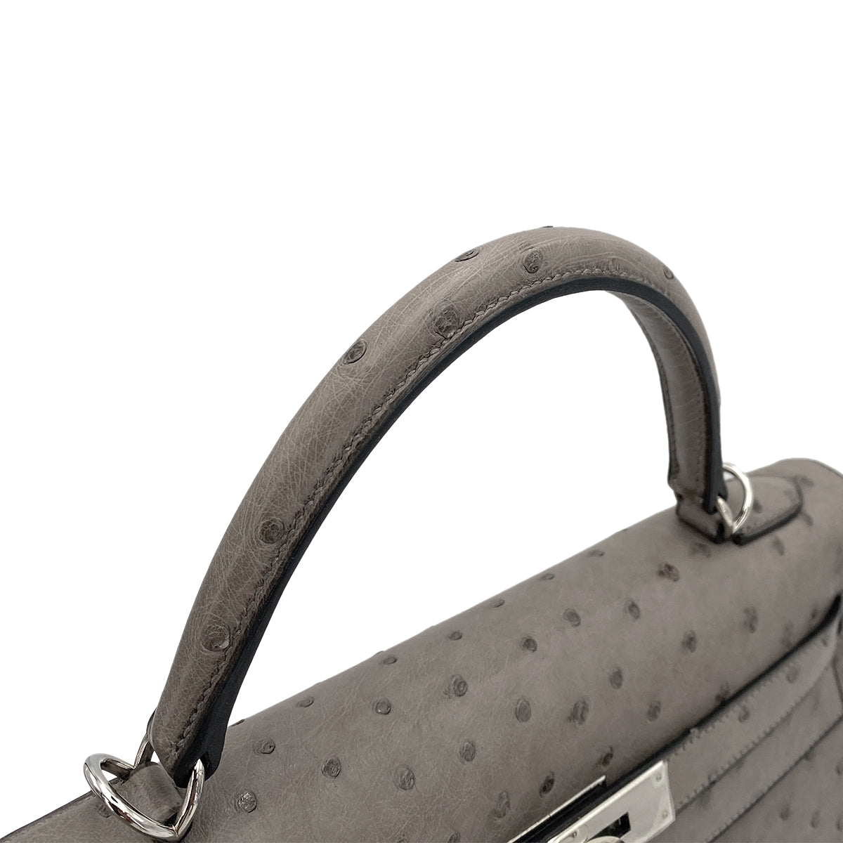 HERMES KELLY 32 RETOURNE GRAY TYPE OSTRICH HAND SHOULDER BAG □M 90249810