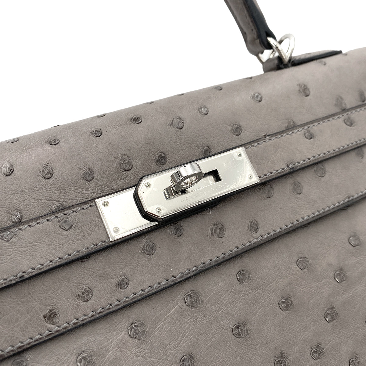 HERMES KELLY 32 RETOURNE GRAY TYPE OSTRICH HAND SHOULDER BAG □M 90249810