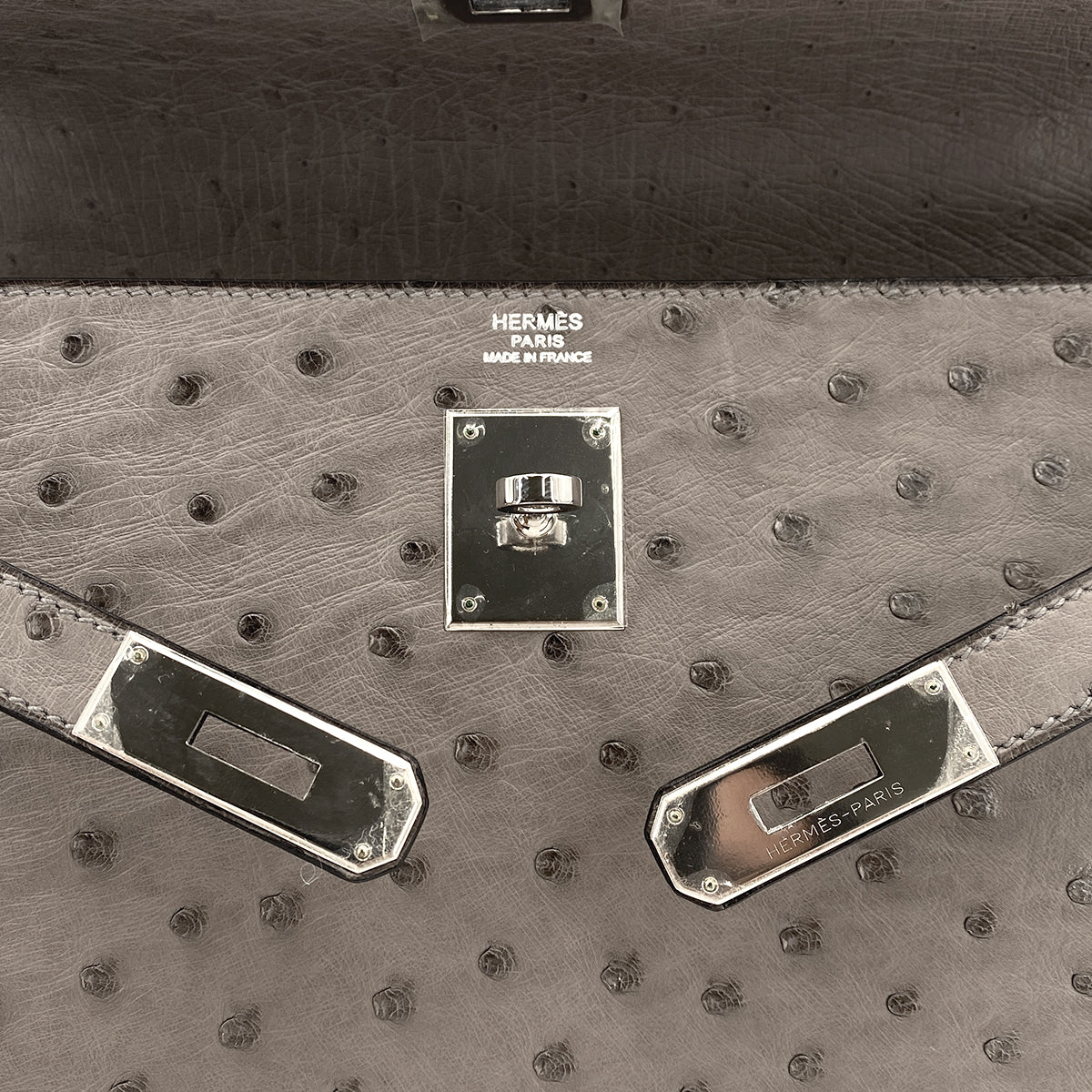 HERMES KELLY 32 RETOURNE GRAY TYPE OSTRICH HAND SHOULDER BAG □M 90249810