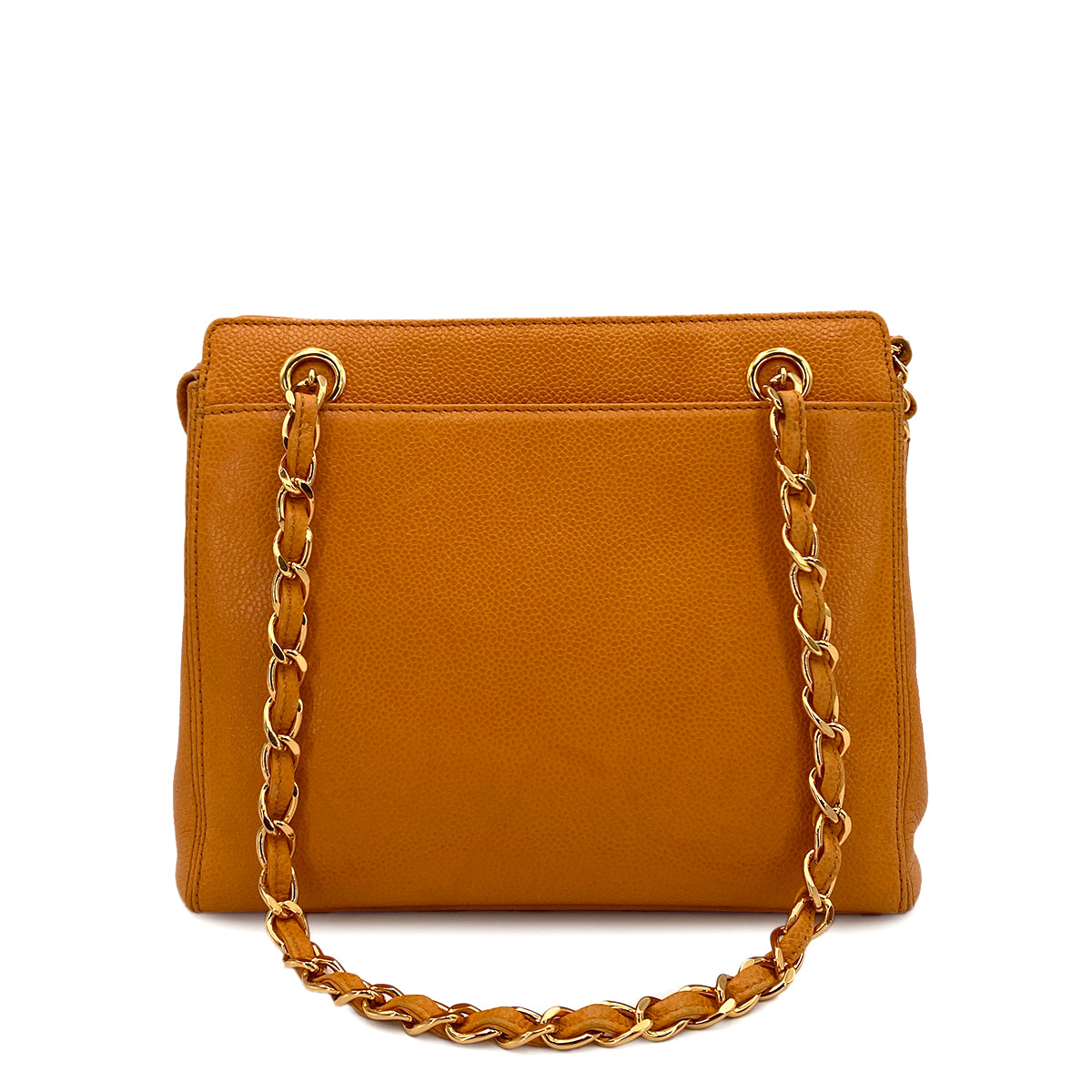 CHANEL VINTAGE CHAIN TOTE BAG ORANGE CAVIAR SKIN 90249812