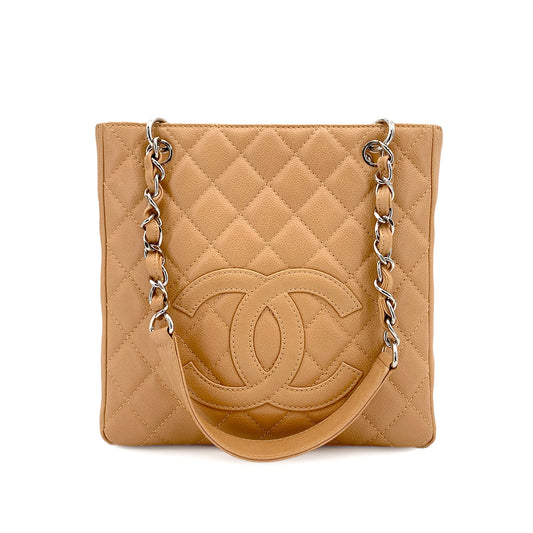 CHANEL VINTAGE PST TOTE BAG BEIGE CAVIAR SKIN 90249813