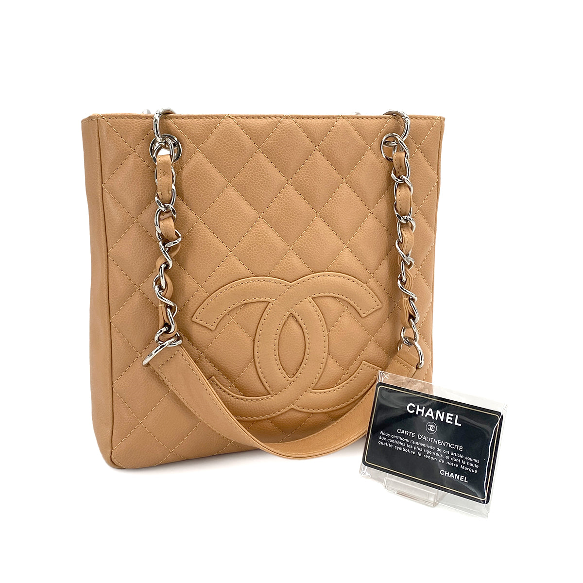 CHANEL VINTAGE PST TOTE BAG BEIGE CAVIAR SKIN 90249813