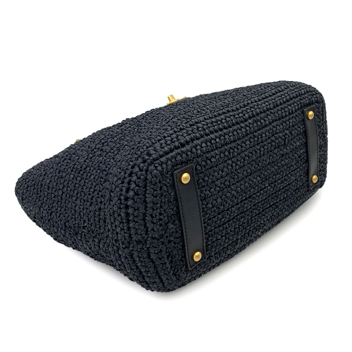 CHANEL VINTAGE CHAIN TOTE BAG NAVY RAFFIA 90249817