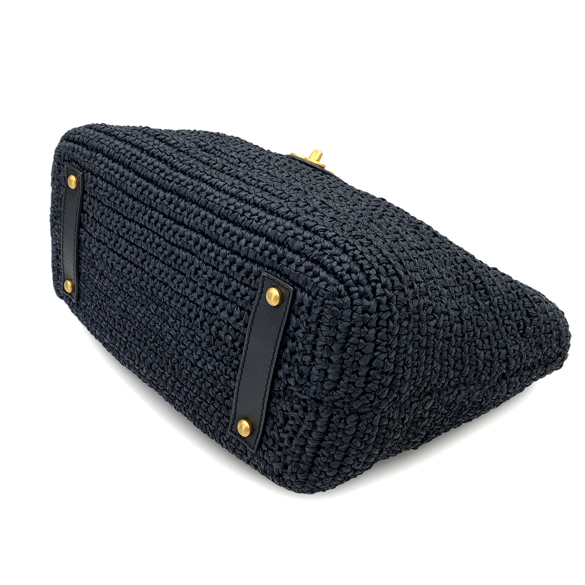 CHANEL VINTAGE CHAIN TOTE BAG NAVY RAFFIA 90249817