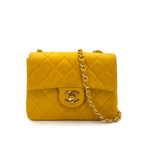 CHANEL VINTAGE MINI SQUARE 17 CHAIN SHOULDER BAG YELLOW LAMB SKIN 90249820 - PURPOSE
