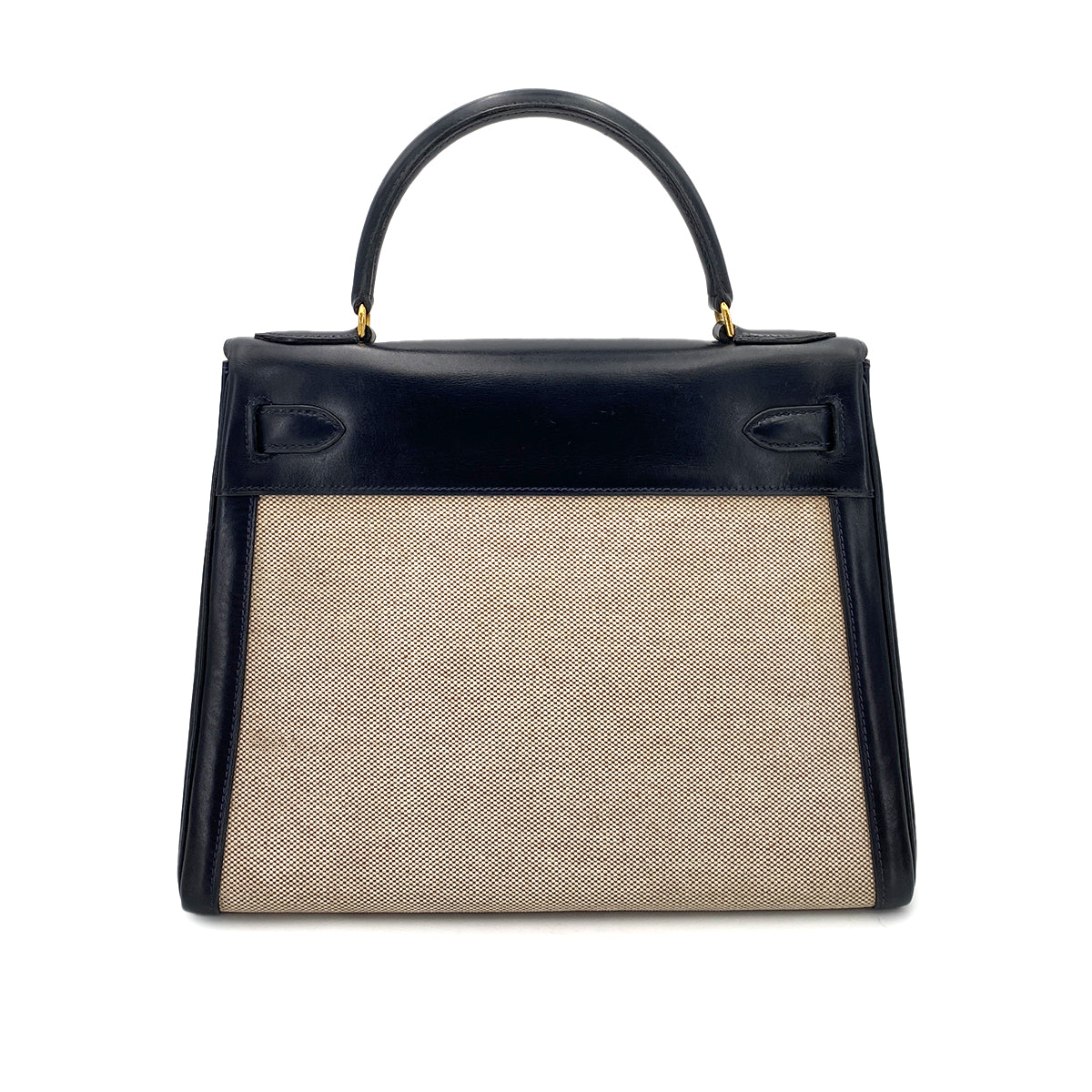HERMES KELLY 28 SELLIER NAVY BOX CALF TOILE H HAND SHOULDER BAG 〇C 90249821