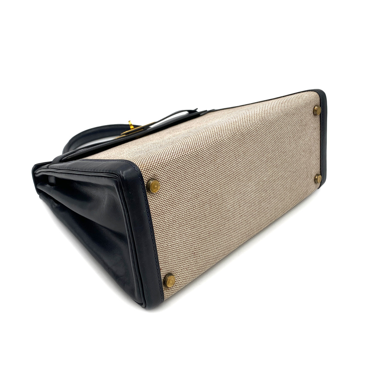 HERMES KELLY 28 SELLIER NAVY BOX CALF TOILE H HAND SHOULDER BAG 〇C 90249821