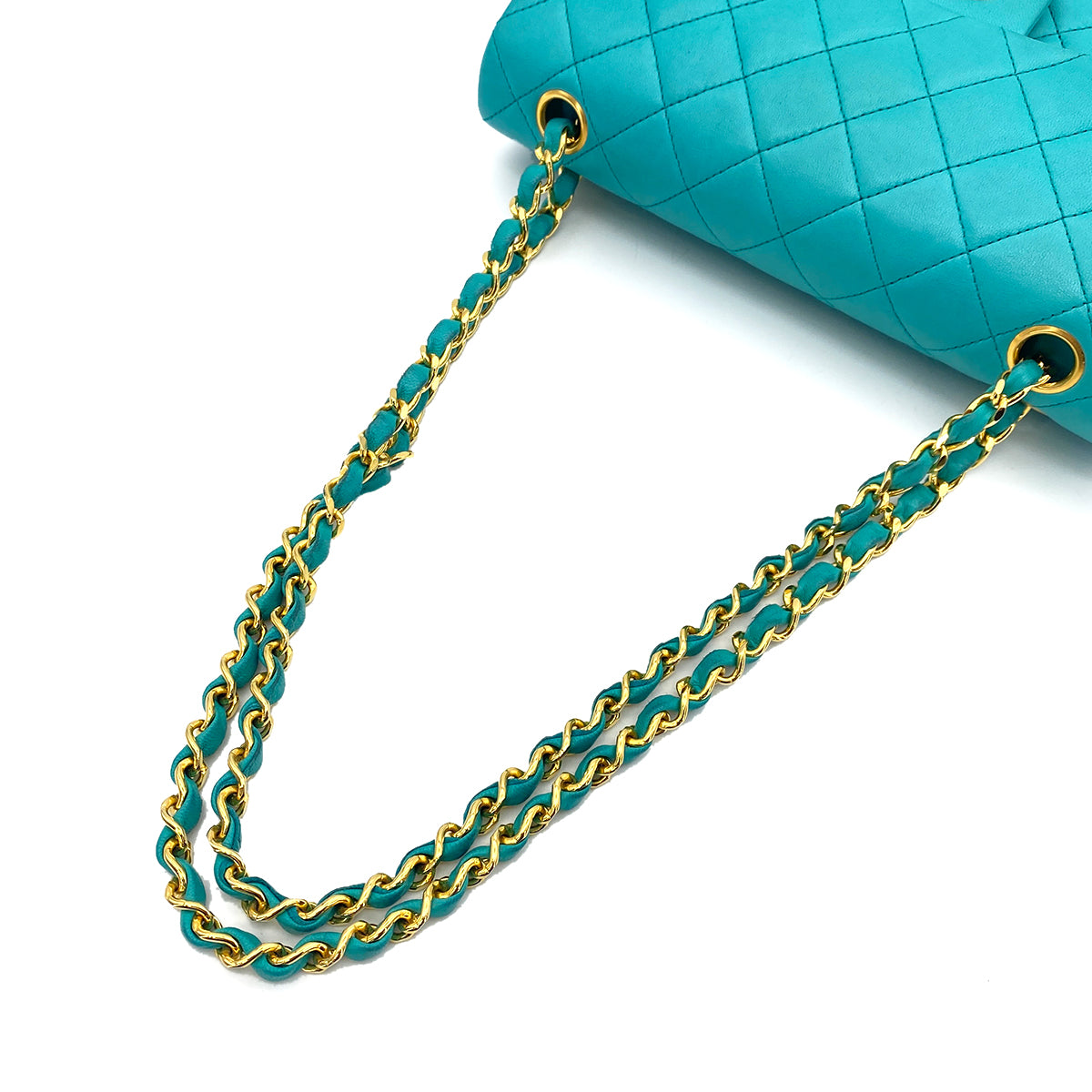 CHANEL VINTAGE CLASSIC FLAP SMALL CHAIN SHOULDER BAG EMERALD GREEN LAMB SKIN 90249822