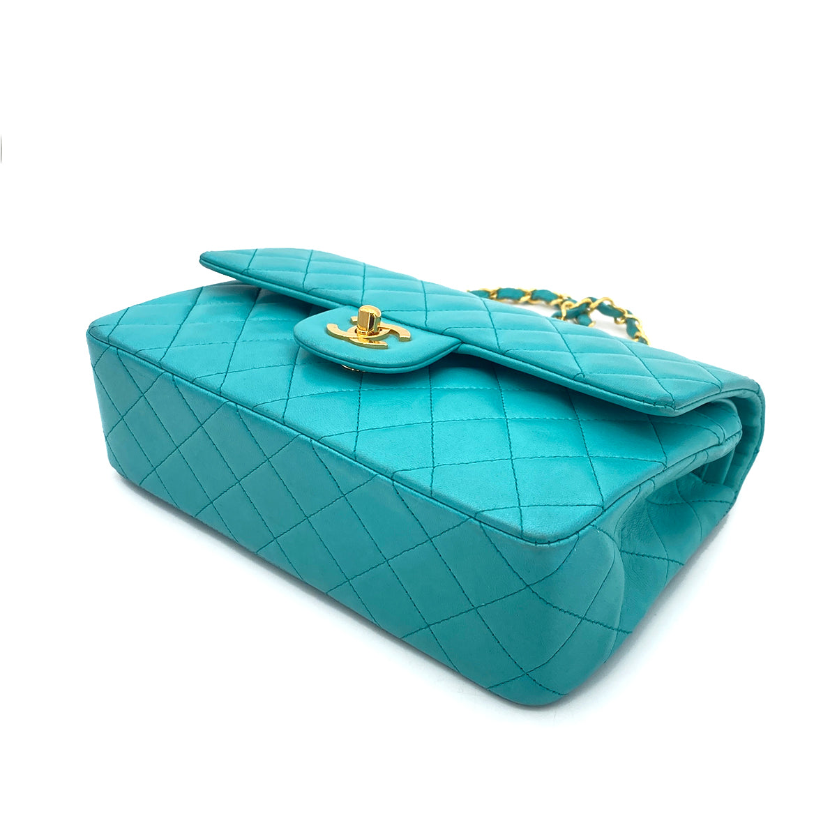 CHANEL VINTAGE CLASSIC FLAP SMALL CHAIN SHOULDER BAG EMERALD GREEN LAMB SKIN 90249822