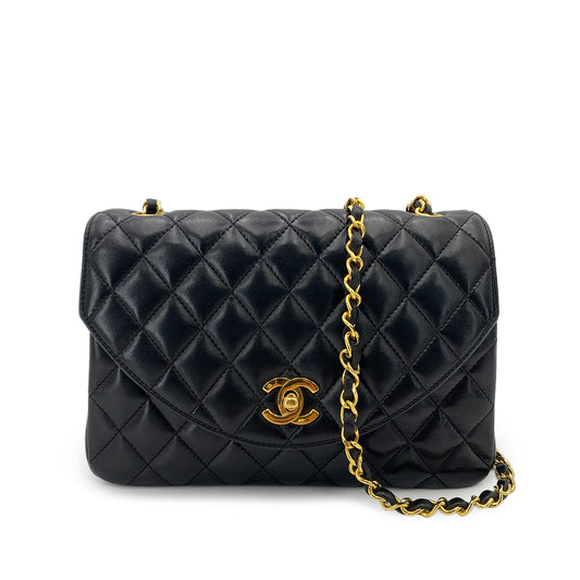 CHANEL VINTAGE HALF MOON CHAIN SHOULDER BAG BLACK LAMB SKIN 90249826