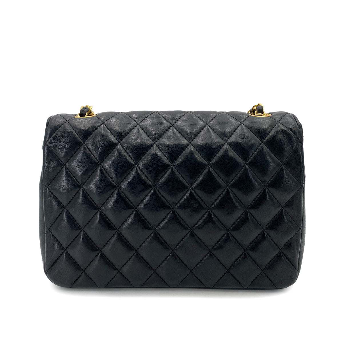 CHANEL VINTAGE HALF MOON CHAIN SHOULDER BAG BLACK LAMB SKIN 90249826