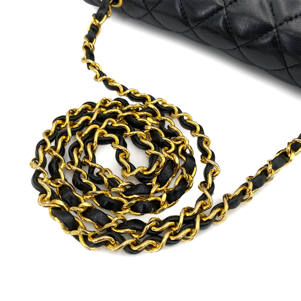 CHANEL VINTAGE HALF MOON CHAIN SHOULDER BAG BLACK LAMB SKIN 90249826