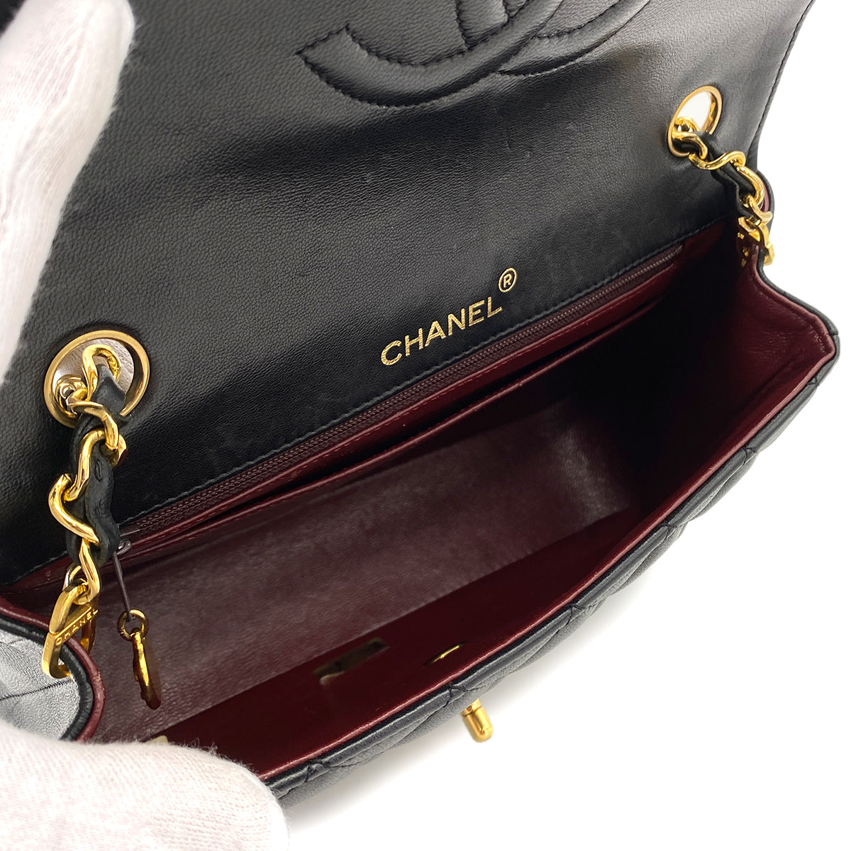 CHANEL VINTAGE HALF MOON CHAIN SHOULDER BAG BLACK LAMB SKIN 90249826