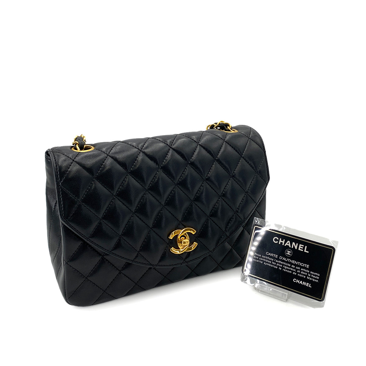 CHANEL VINTAGE HALF MOON CHAIN SHOULDER BAG BLACK LAMB SKIN 90249826
