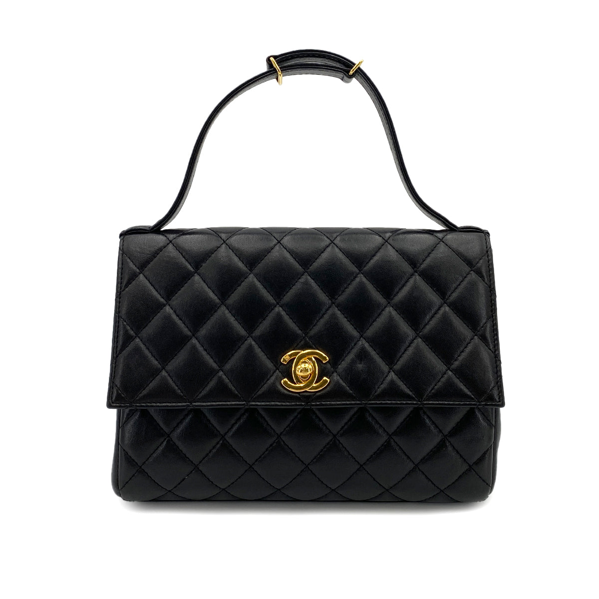 CHANEL VINTAGE MATELASSE HAND BAG BLACK LAMB SKIN 90249827