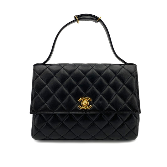 CHANEL VINTAGE MATELASSE HAND BAG BLACK LAMB SKIN 90249827