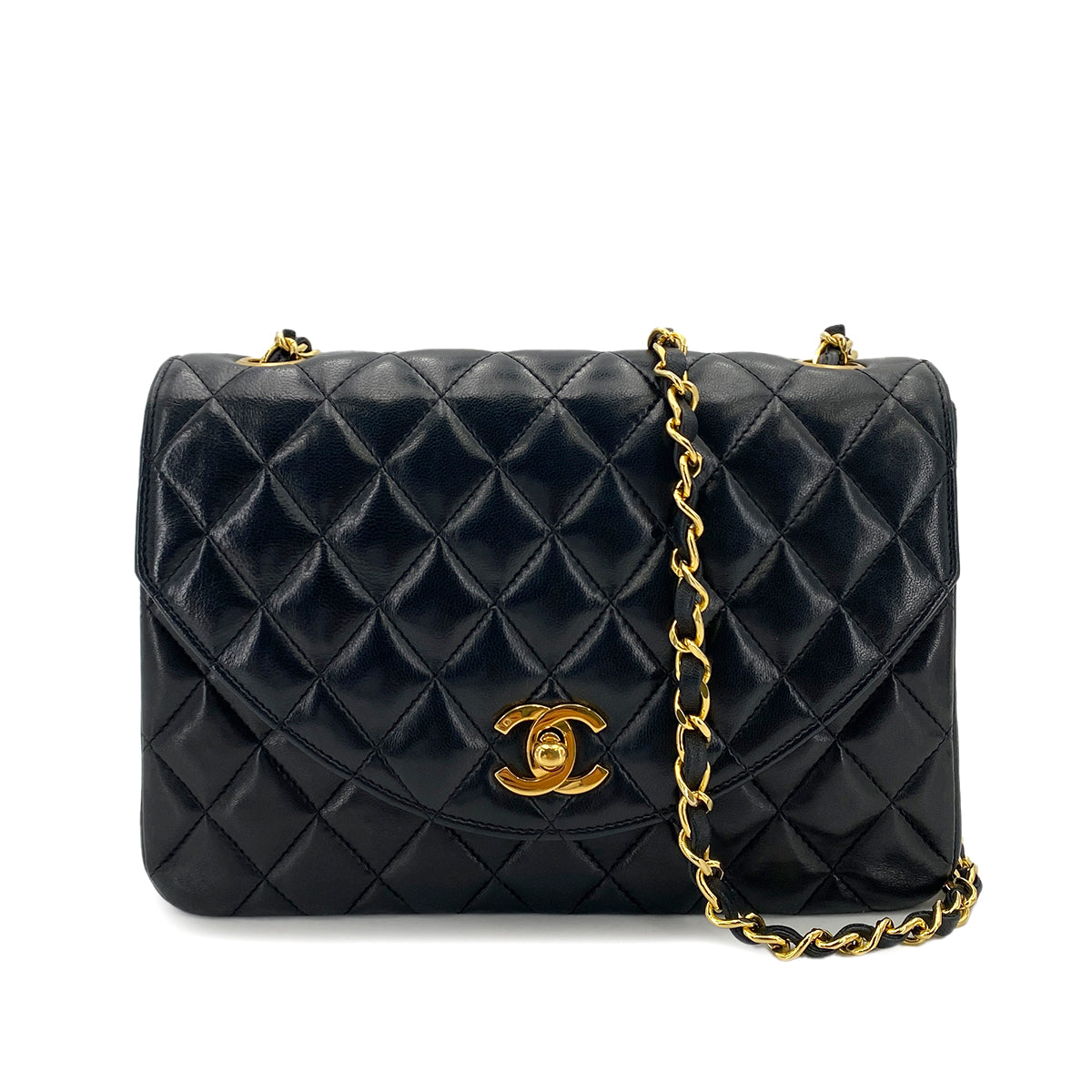 CHANEL VINTAGE HALF MOON CHAIN SHOULDER BAG BLACK LAMB SKIN 90249863
