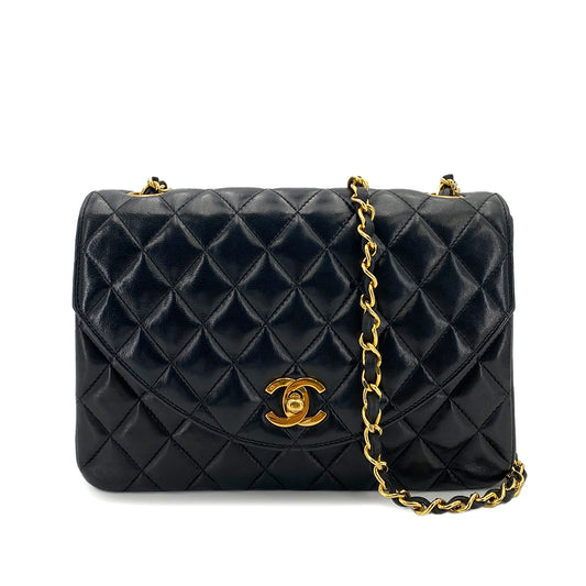 CHANEL VINTAGE HALF MOON CHAIN SHOULDER BAG BLACK LAMB SKIN 90249863