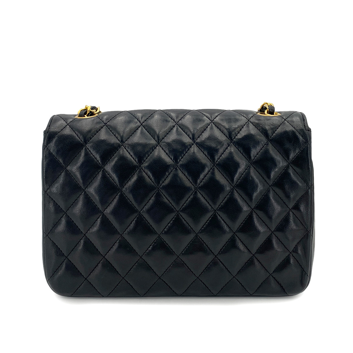 CHANEL VINTAGE HALF MOON CHAIN SHOULDER BAG BLACK LAMB SKIN 90249863