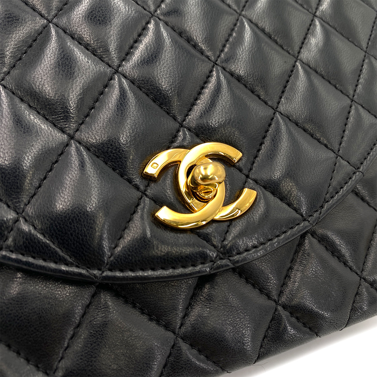 CHANEL VINTAGE HALF MOON CHAIN SHOULDER BAG BLACK LAMB SKIN 90249863